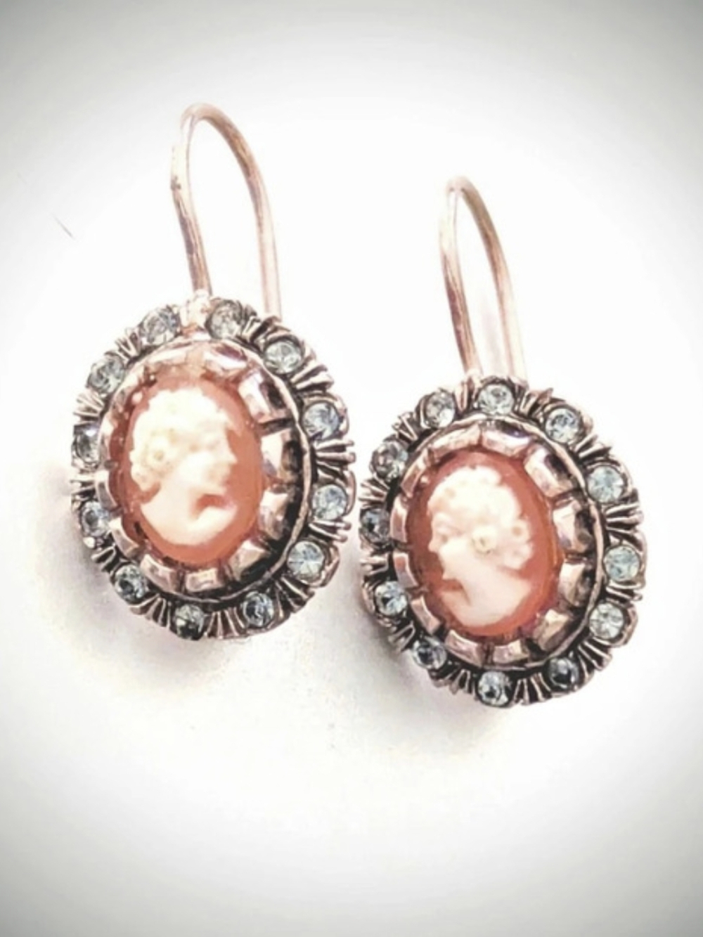 Dyadema Cameo Earrings in Coral And Rose Gold Tone Made In Italy